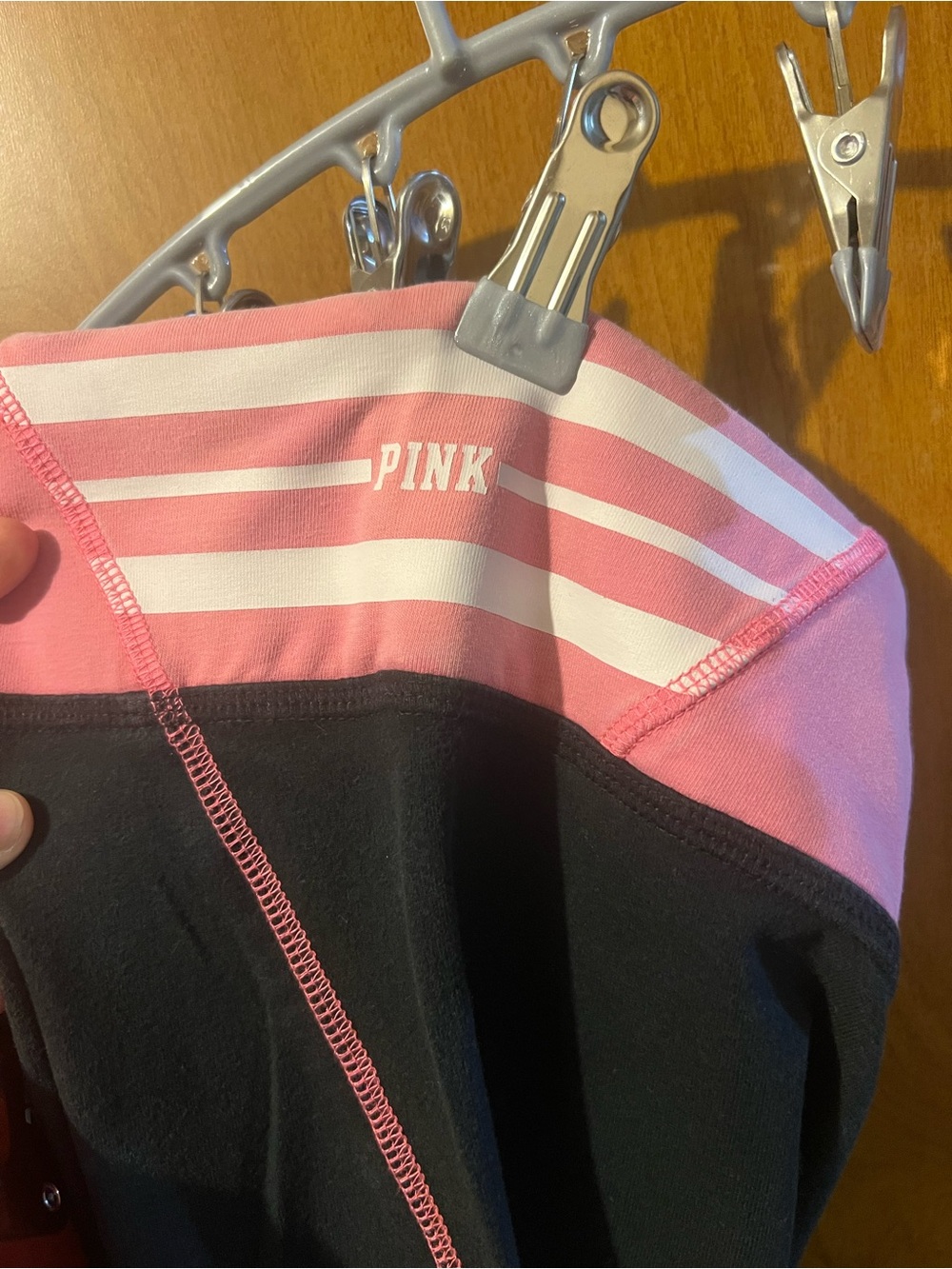Victoria's Secret Black Leggings with Pink Waistband and Pink Side Piping - Picture 3 of 4